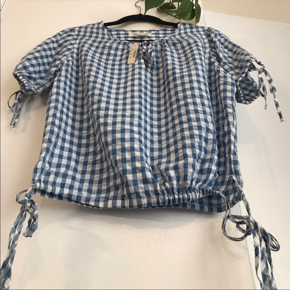 Madewell Gingham Blue & White Top NWT size S - Picture 3 of 5